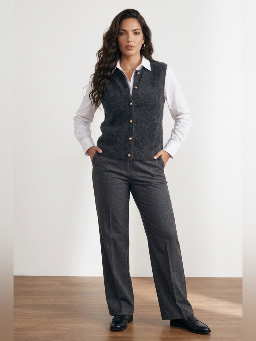 Jason Wu Navy Cashmere Sleeveless Button Vest with Gold Buttons Size S